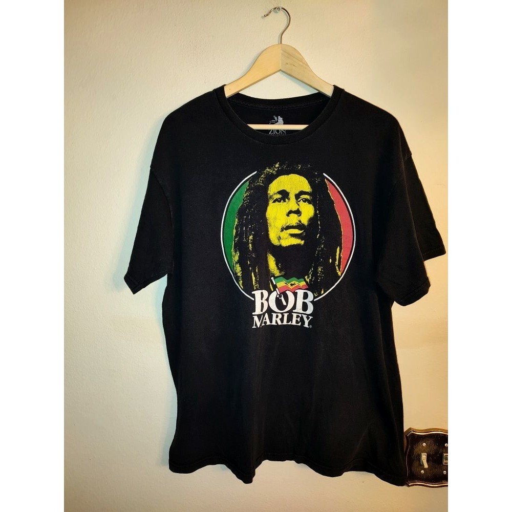 Men's Bob Marley Zion Roots Black 100% Cotton T-Shirt Size XL